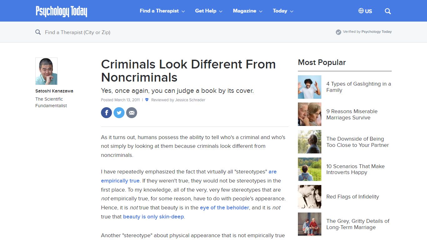 Criminals Look Different From Noncriminals | Psychology Today